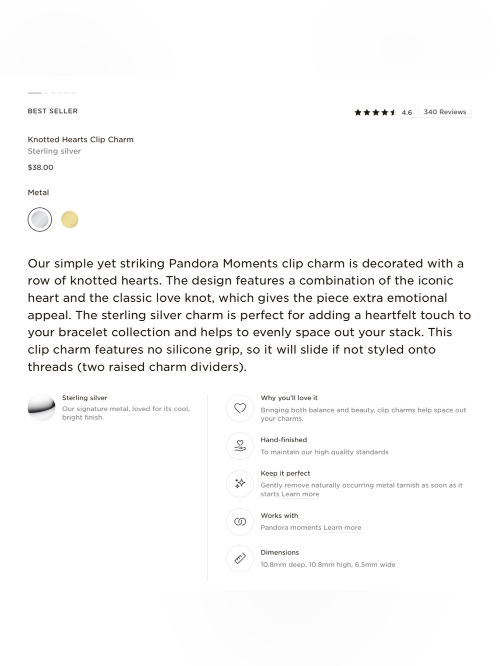 Two Pandora Knotted Hearts Clip Charms in original package. - Picture 3 of 4